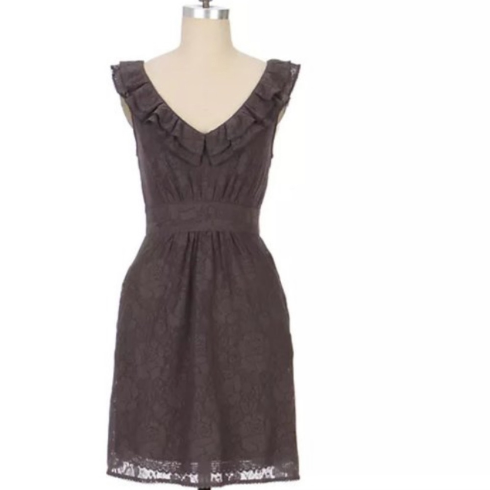 Maeve Dusky Fit Flare Dress Ruffle Lace Needle XS 0 24 Charcoal Gray